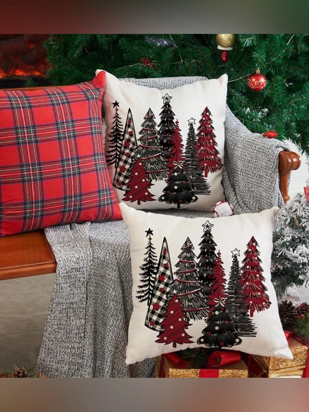 Christmas Pillow Covers 18x18 Set of 2 Xmas Tree Couch Decor ✨🎄